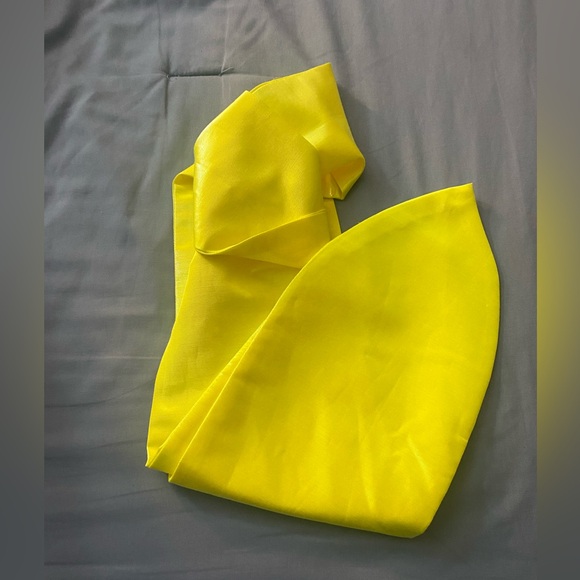 Christopher Rogers Woman Yellow Midi Dress Volume Iridescent Puff Sleeve Size M - Picture 11 of 11